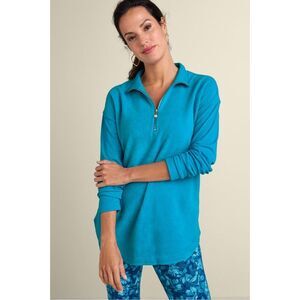 Soft Surrounding Adalyn Pullover Tunic Teal Athleisure Soft Pullover XL Cozy Zip